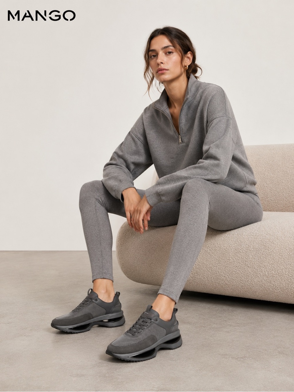 Mango Grey Leather Trainers With Transparent Panels